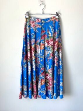 Vintage 80s Ralph Lauren Floral Skirt Size 8 Blue Label Colorful Rose Garden